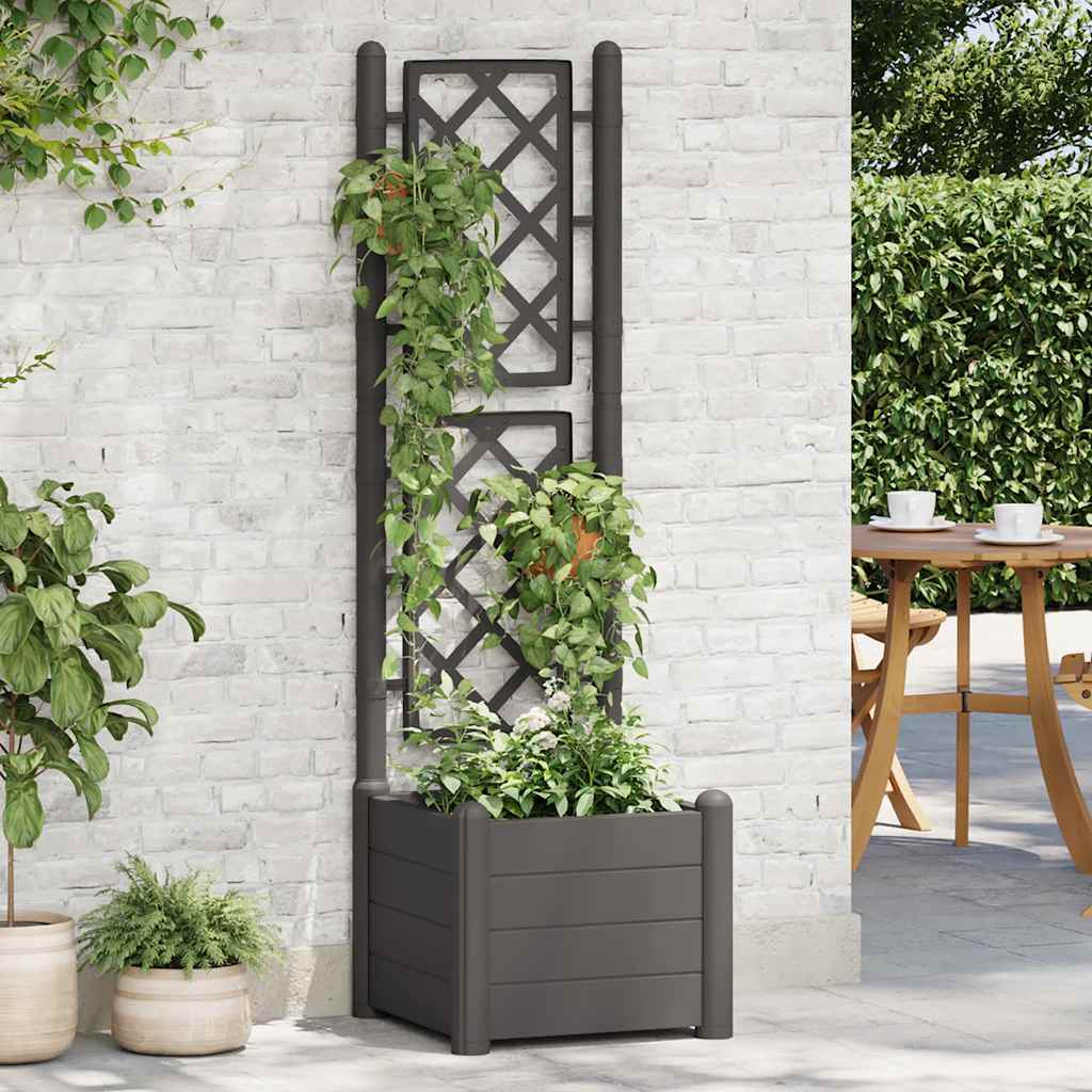 Vaso/floreira de jardim com treliça 43x43x142 cm PP antracite
