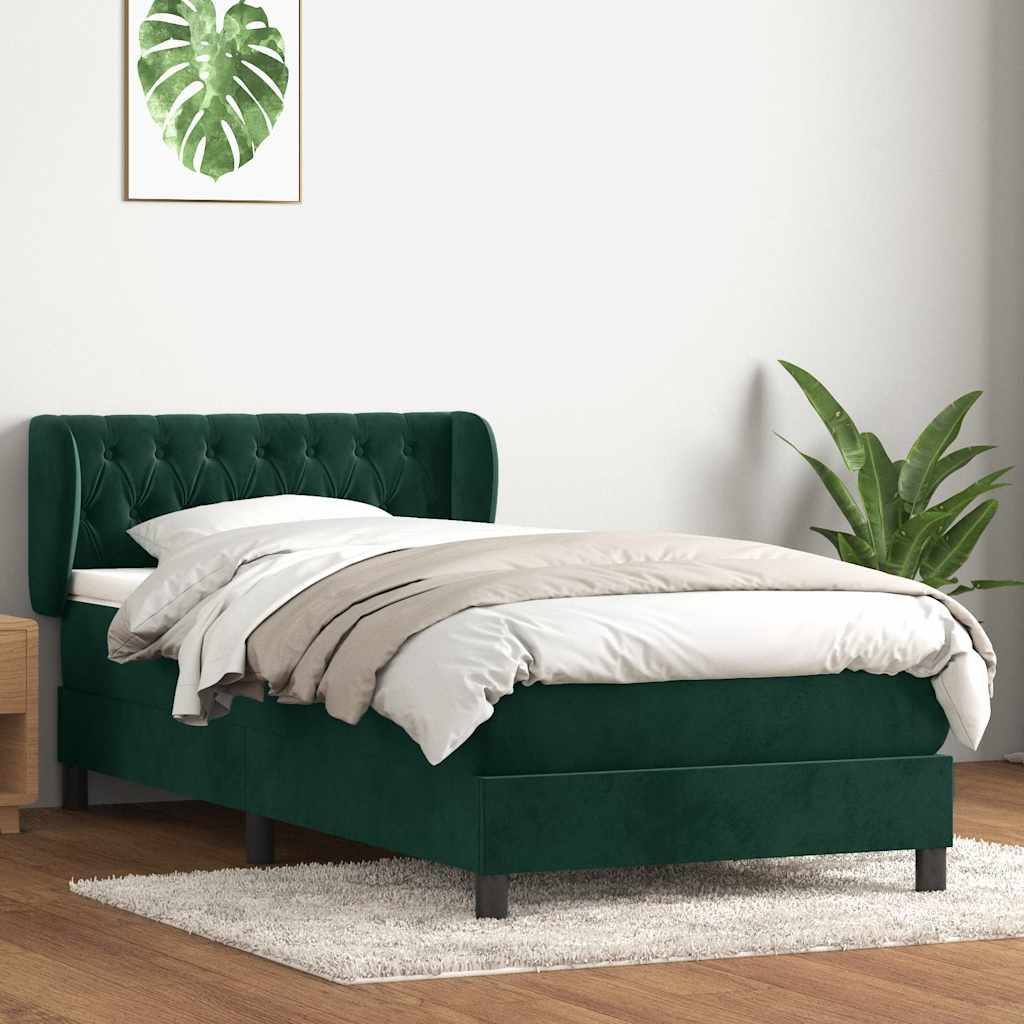 Cama com molas/colchão verde-escuro 80x220 cm veludo
