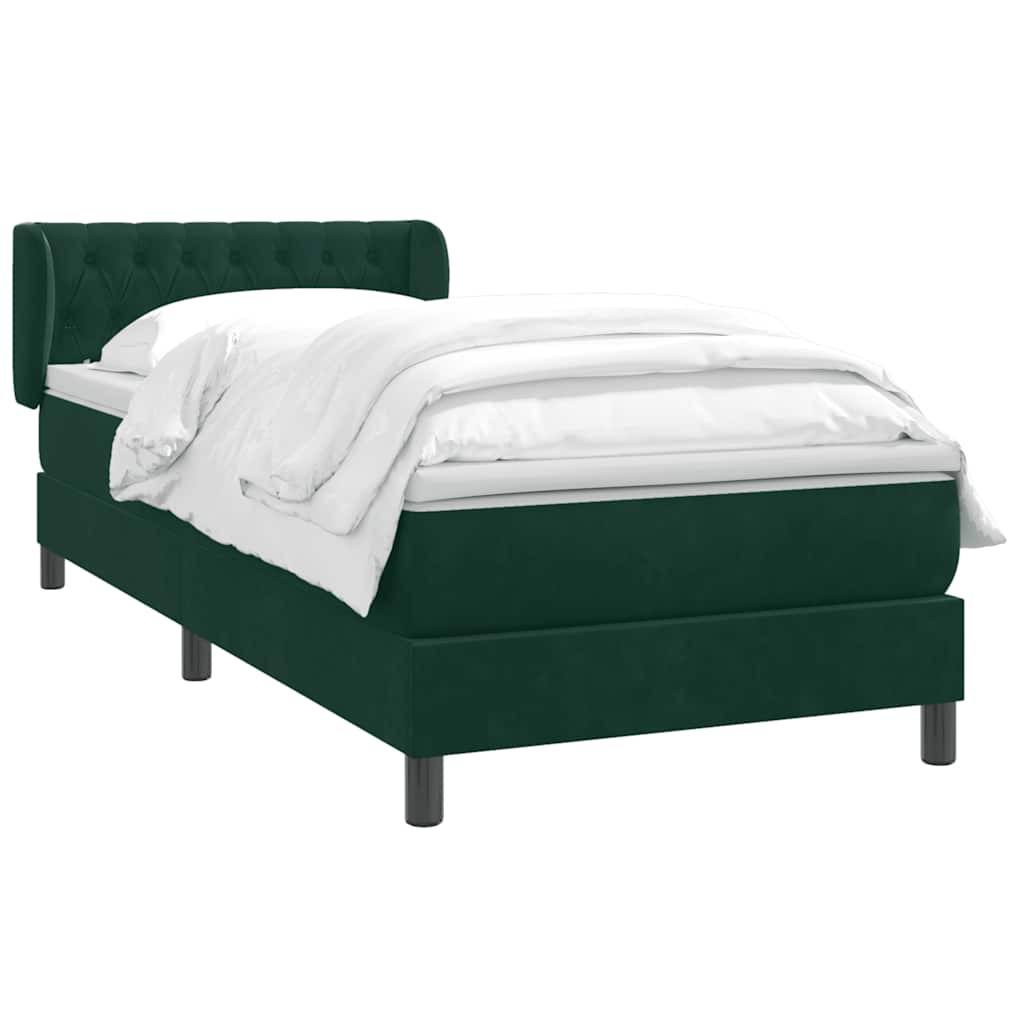 Cama com molas/colchão verde-escuro 80x220 cm veludo