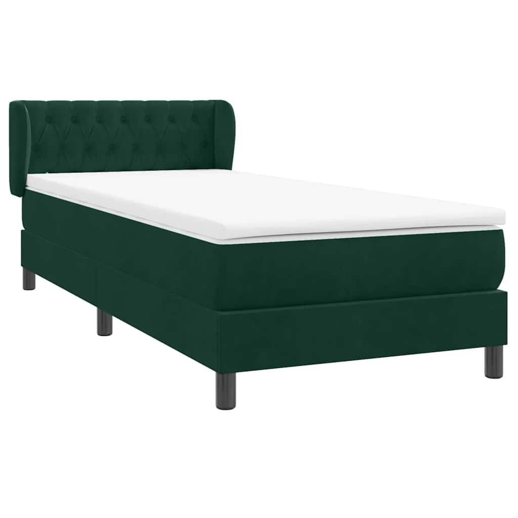 Cama com molas/colchão verde-escuro 80x220 cm veludo