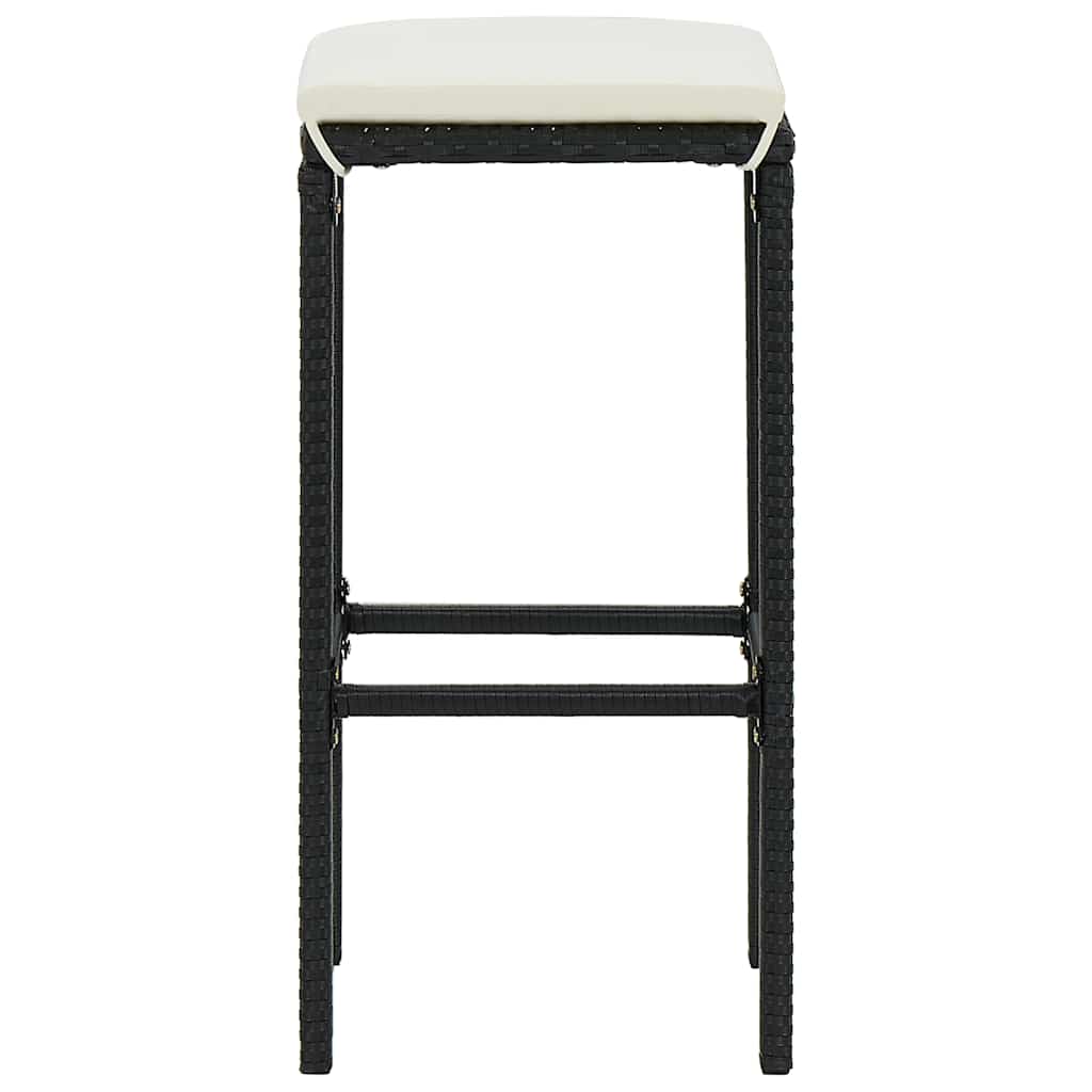 3 Pcs conjunto de bar para jardim com almofadões preto