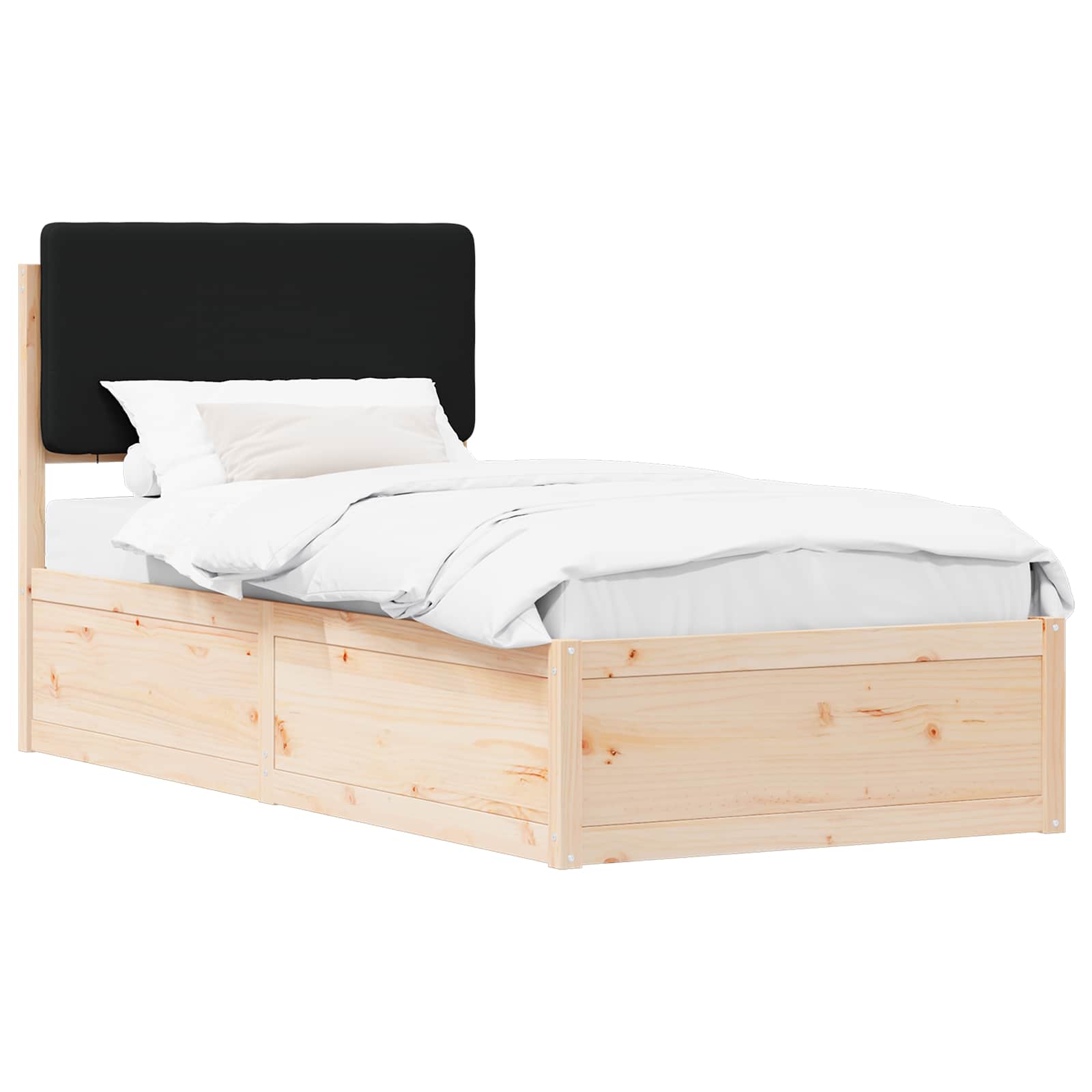 Estrutura de cama com cabeceira estofada preto 90 x 200 cm