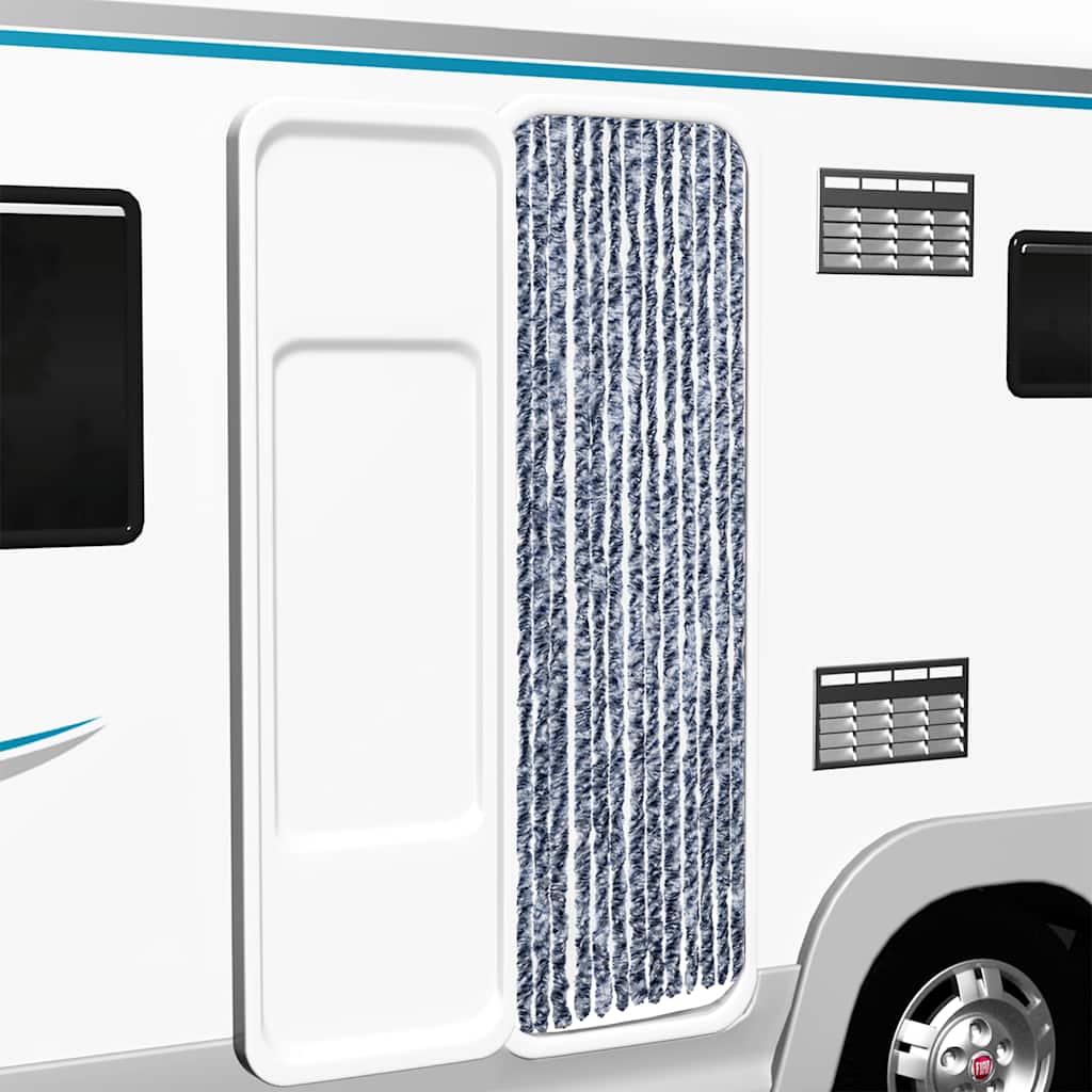 Cortina anti-insetos 56x200 cm chenille azul e branco