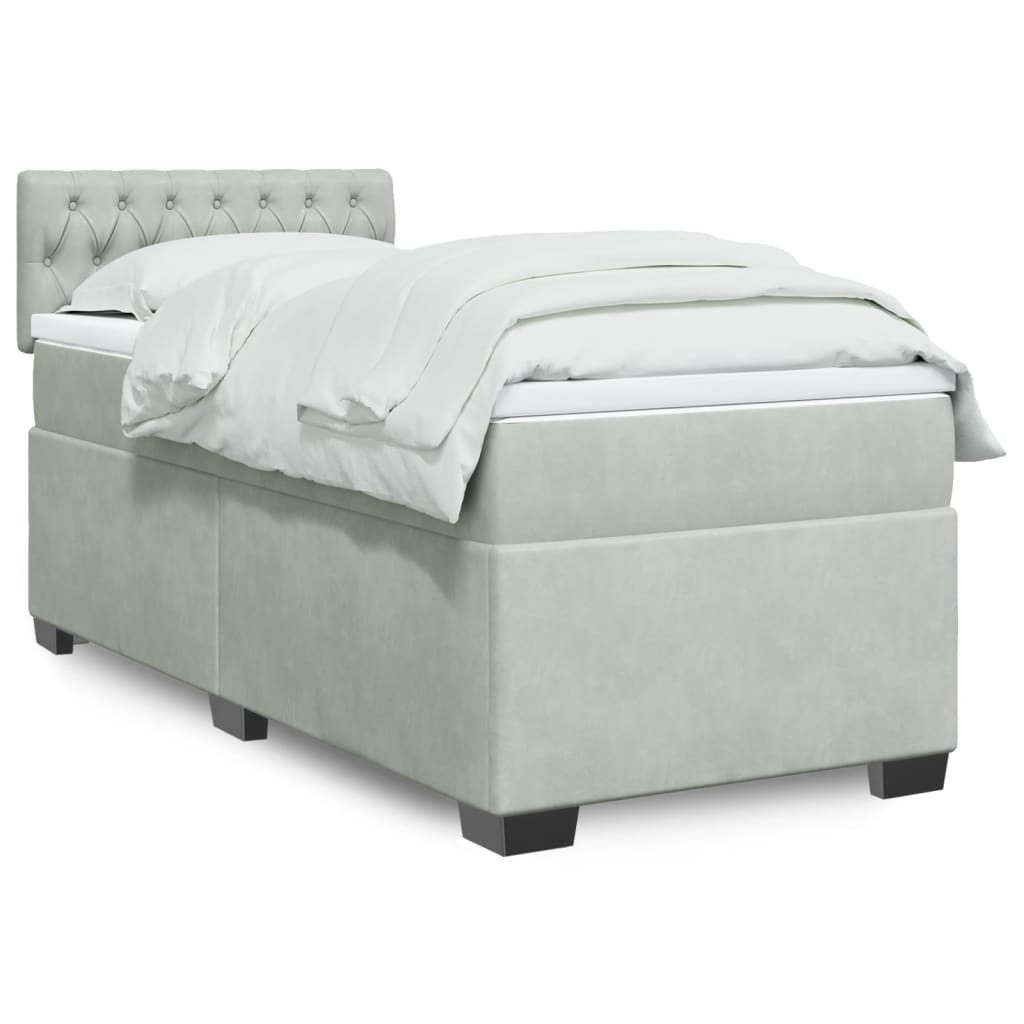 Cama com molas/colchão 90x200 cm veludo cinza-claro