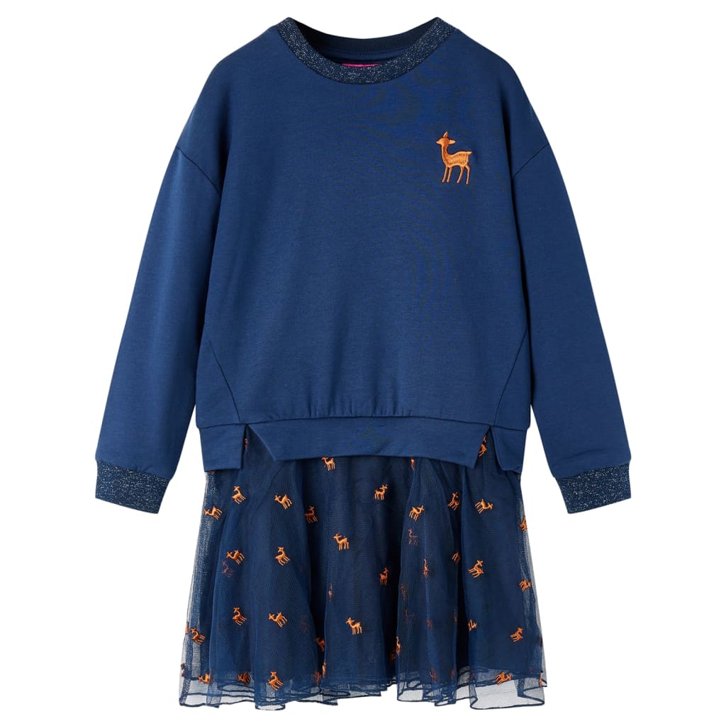 Vestido de manga comprida para criança azul-marinho 104