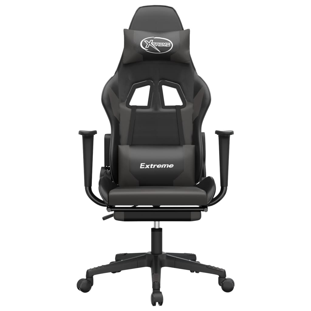 Cadeira gaming c/ apoio pés couro artificial preto e cinza