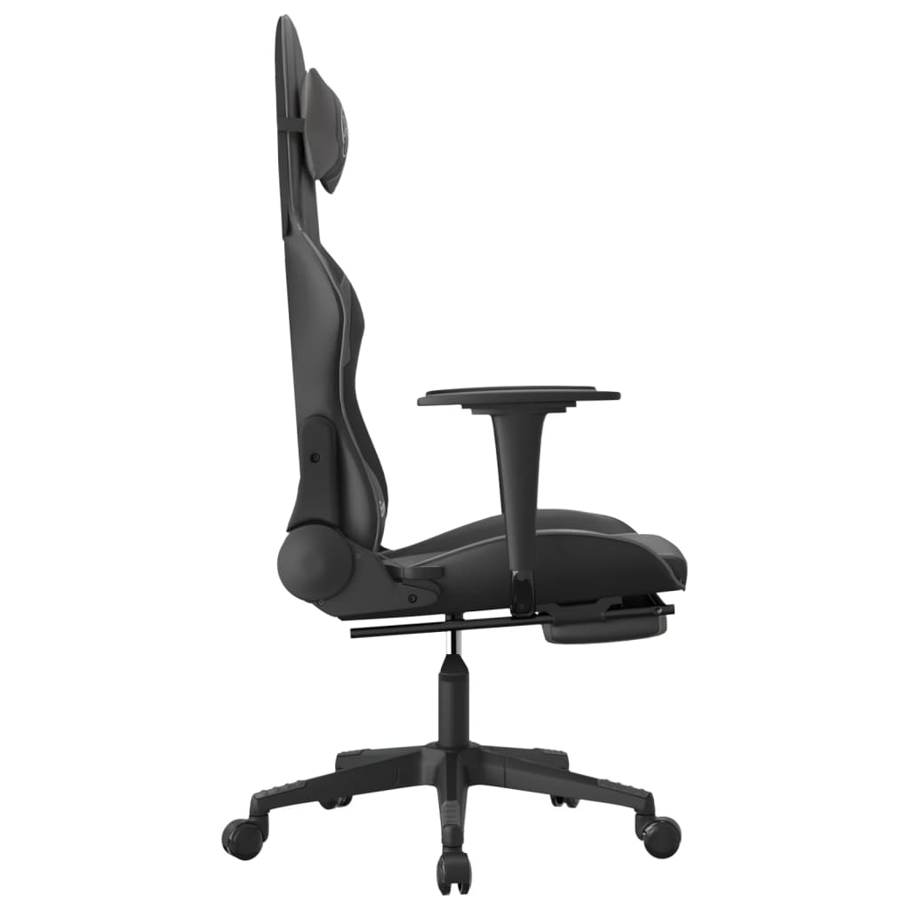 Cadeira gaming c/ apoio pés couro artificial preto e cinza