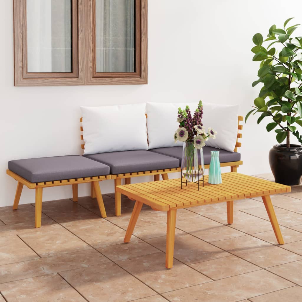 4 Pcs conj. lounge jardim c/ almofadões madeira acácia maciça