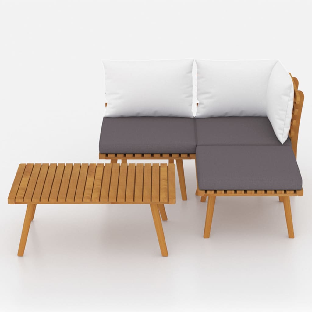 4 Pcs conj. lounge jardim c/ almofadões madeira acácia maciça