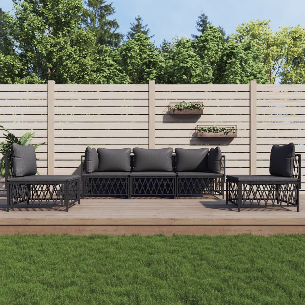 5 Pcs conjunto lounge de jardim com almofadões aço antracite