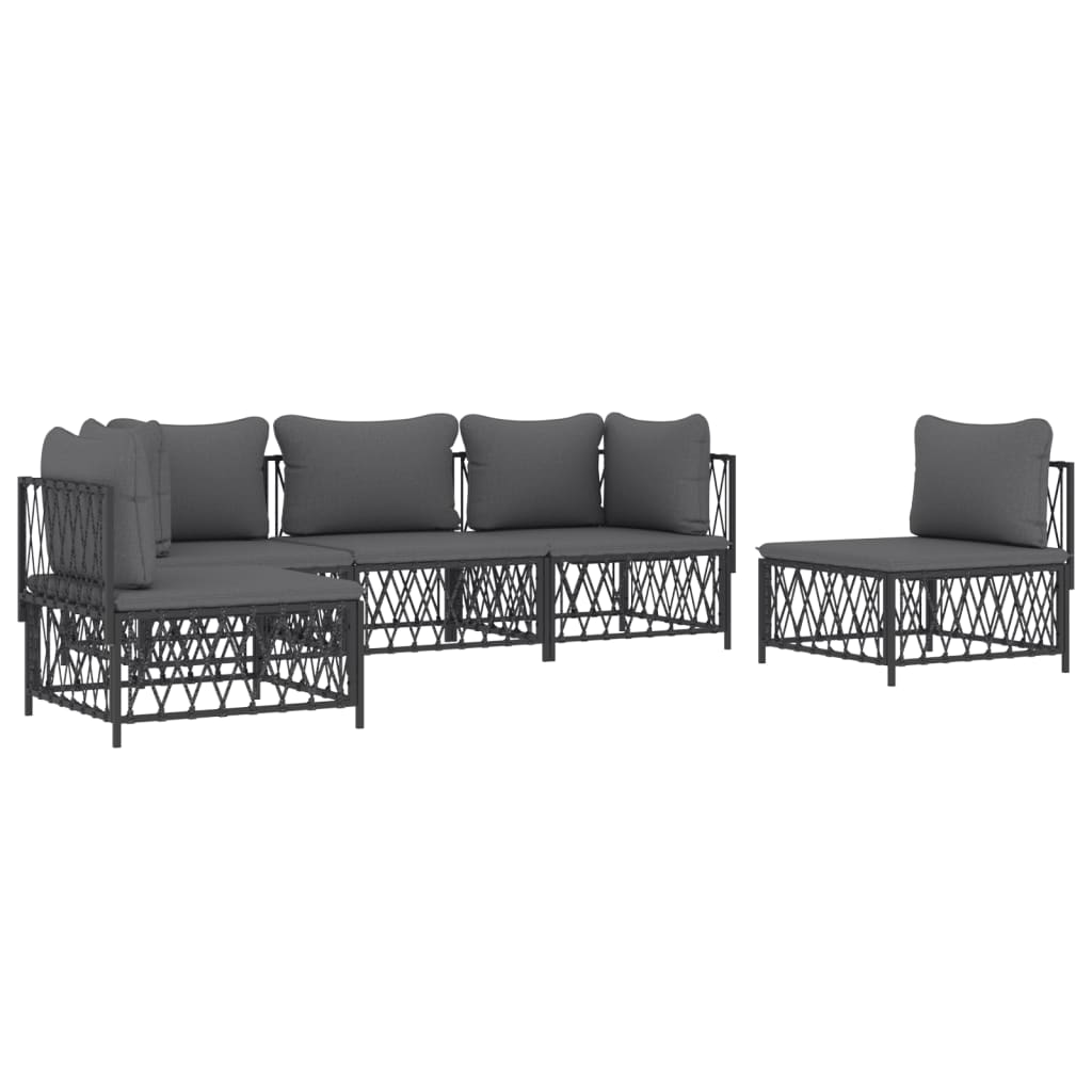 5 Pcs conjunto lounge de jardim com almofadões aço antracite
