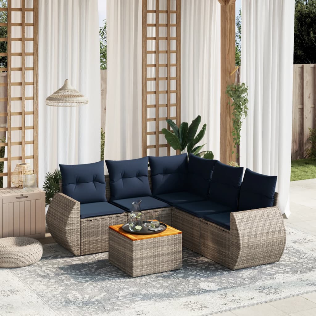 Conjunto de sofá de jardim com 6 peças e almofadas em rattan sintético cinza