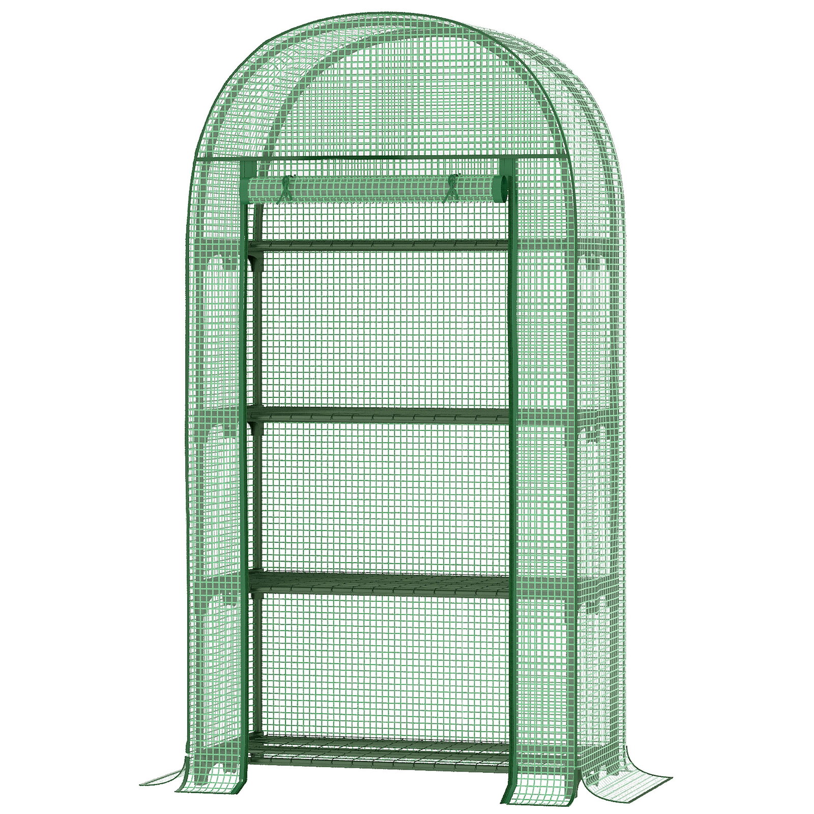 Estufa de Jardim com 4 Prateleiras Metálicas Porta Enrolável e Cobertura de PE Estufa de Varanda para Cultivo de Plantas Flores