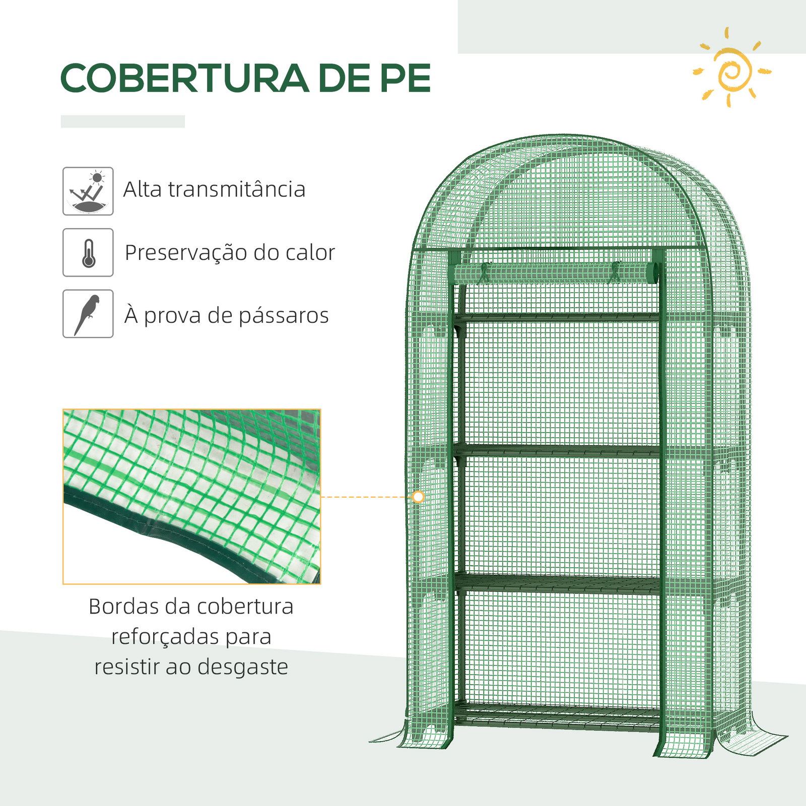 Estufa de Jardim com 4 Prateleiras Metálicas Porta Enrolável e Cobertura de PE Estufa de Varanda para Cultivo de Plantas Flores