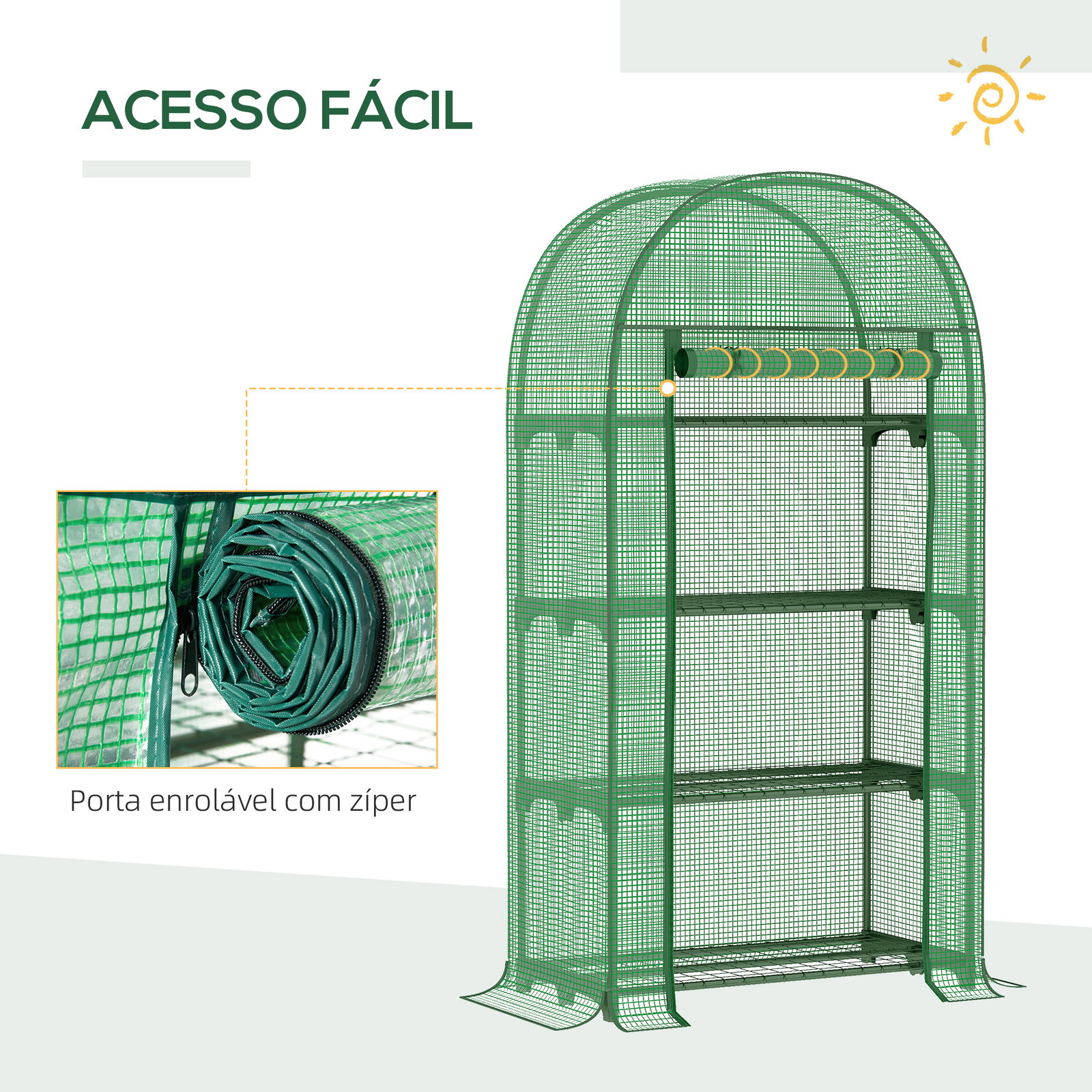 Estufa de Jardim com 4 Prateleiras Metálicas Porta Enrolável e Cobertura de PE Estufa de Varanda para Cultivo de Plantas Flores
