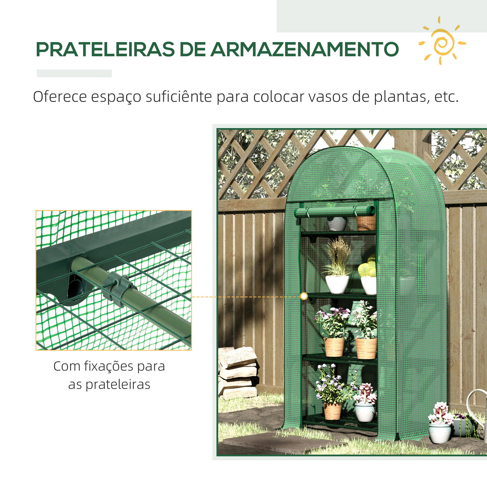 Estufa de Jardim com 4 Prateleiras Metálicas Porta Enrolável e Cobertura de PE Estufa de Varanda para Cultivo de Plantas Flores
