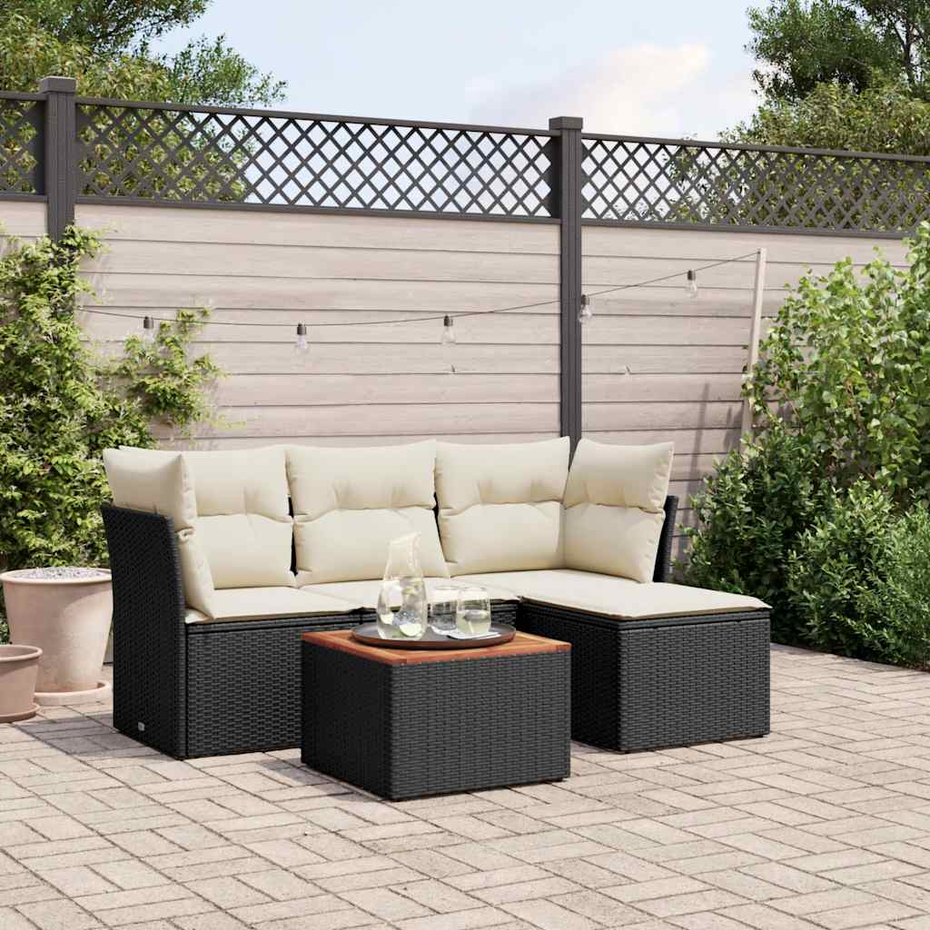 5 Pcs conjunto sofás de jardim com almofadões vime PE preto