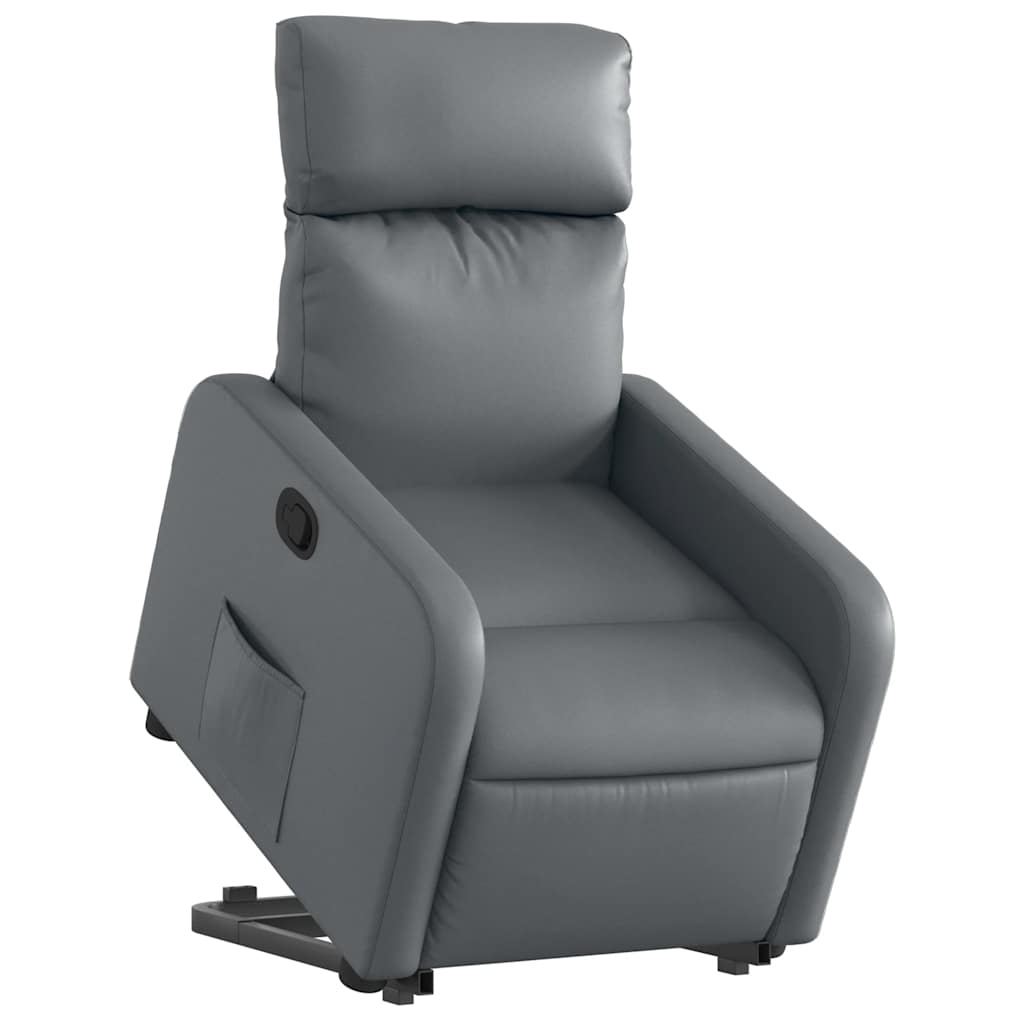Poltrona reclinável elevatória couro artificial cinzento