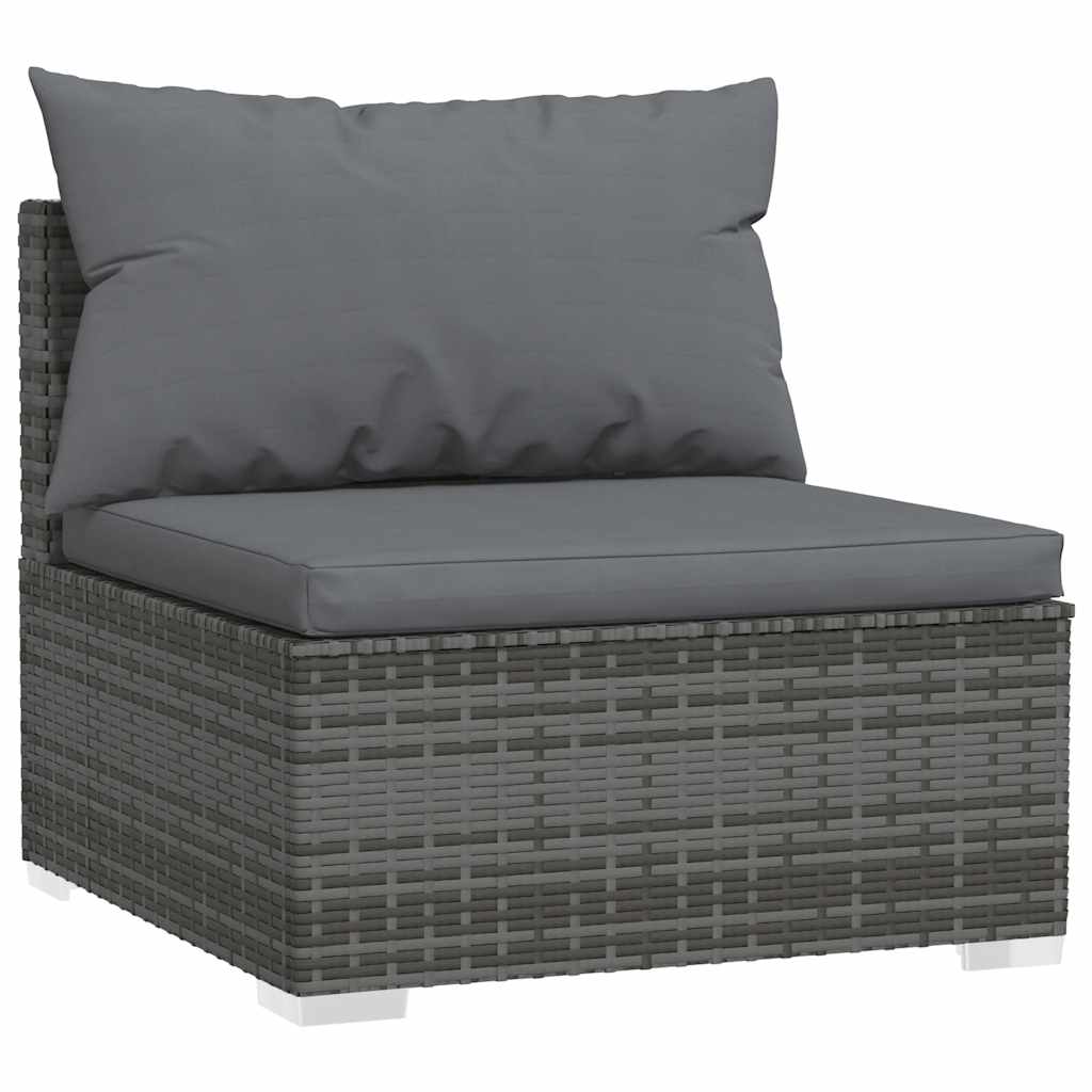 4 Pcs conjunto lounge de jardim c/ almofadões vime PE cinzento