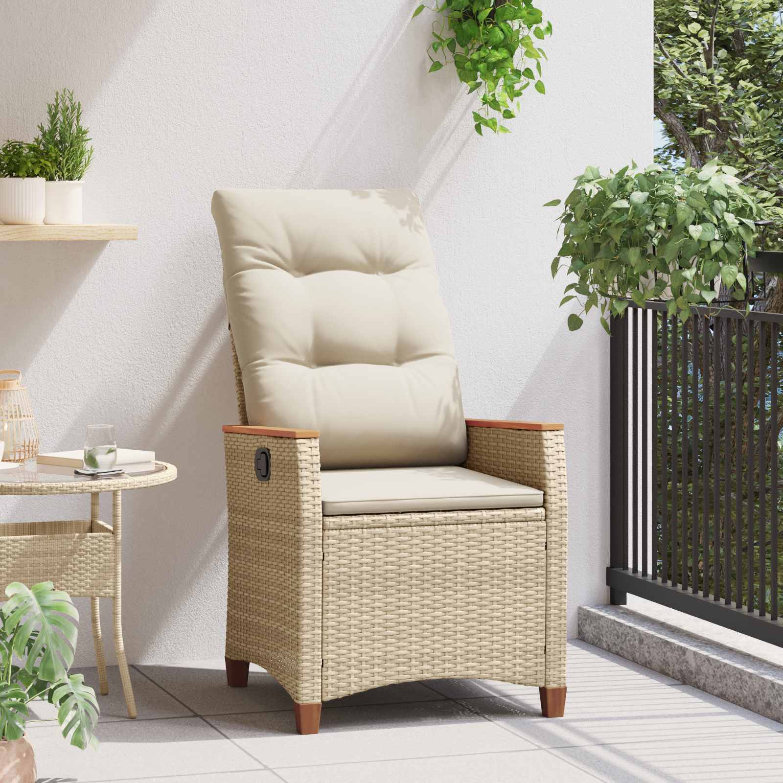Cadeira de jardim reclinável bege e creme 64 x 57,5 x 112 cm