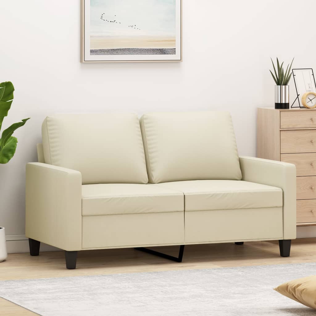 Sofá de 2 lugares 120 cm couro artificial cor creme