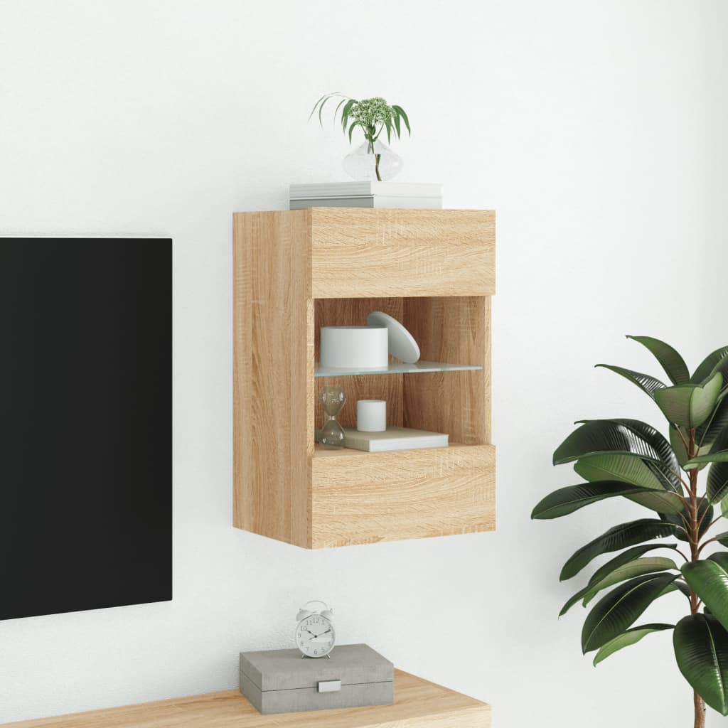 Móvel de parede p/ TV c/ luzes LED 40x30x60,5cm carvalho sonoma