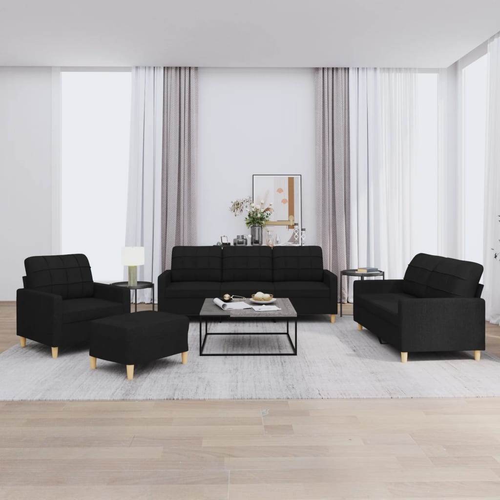 4 Pcs conjunto de sofás com almofadões tecido preto