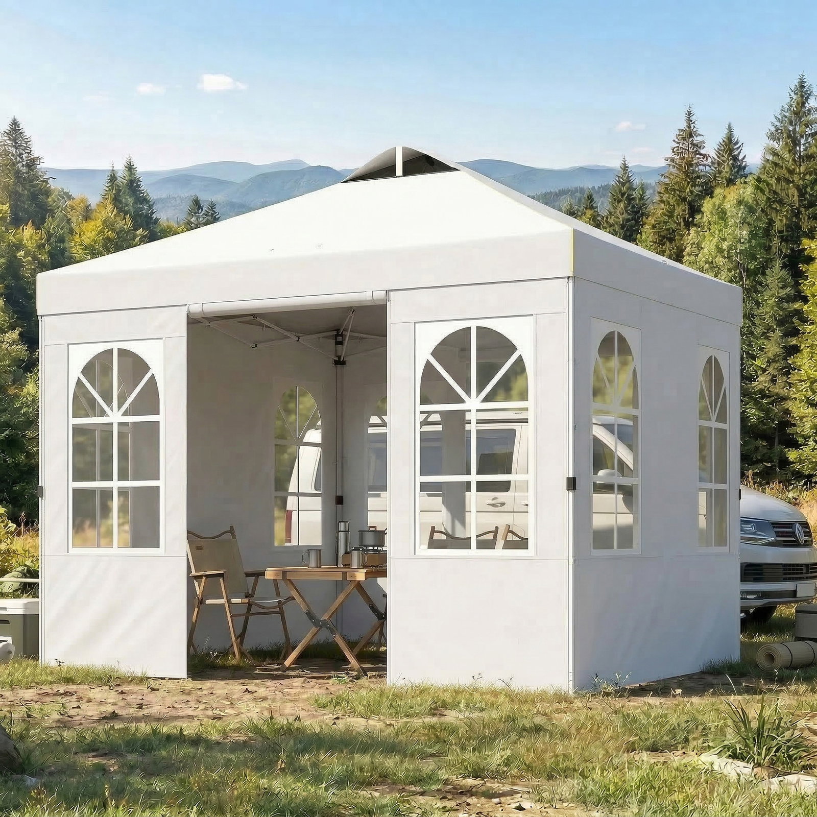 Tenda dobrável 3x3 m pop-up com upf 50+, 4 laterais removíveis, altura ajustável e bolsa de transporte, branco