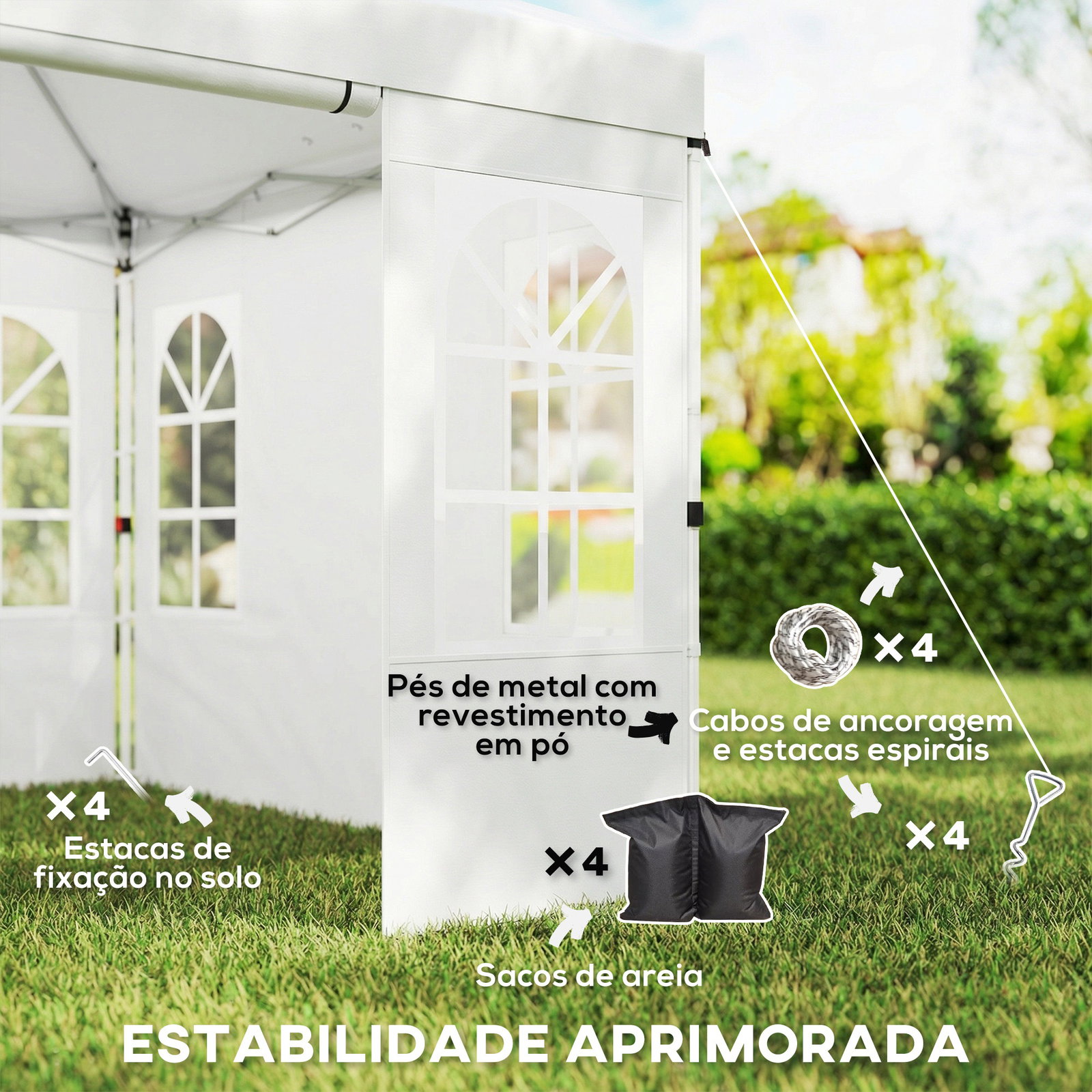 Tenda dobrável 3x3 m pop-up com upf 50+, 4 laterais removíveis, altura ajustável e bolsa de transporte, branco