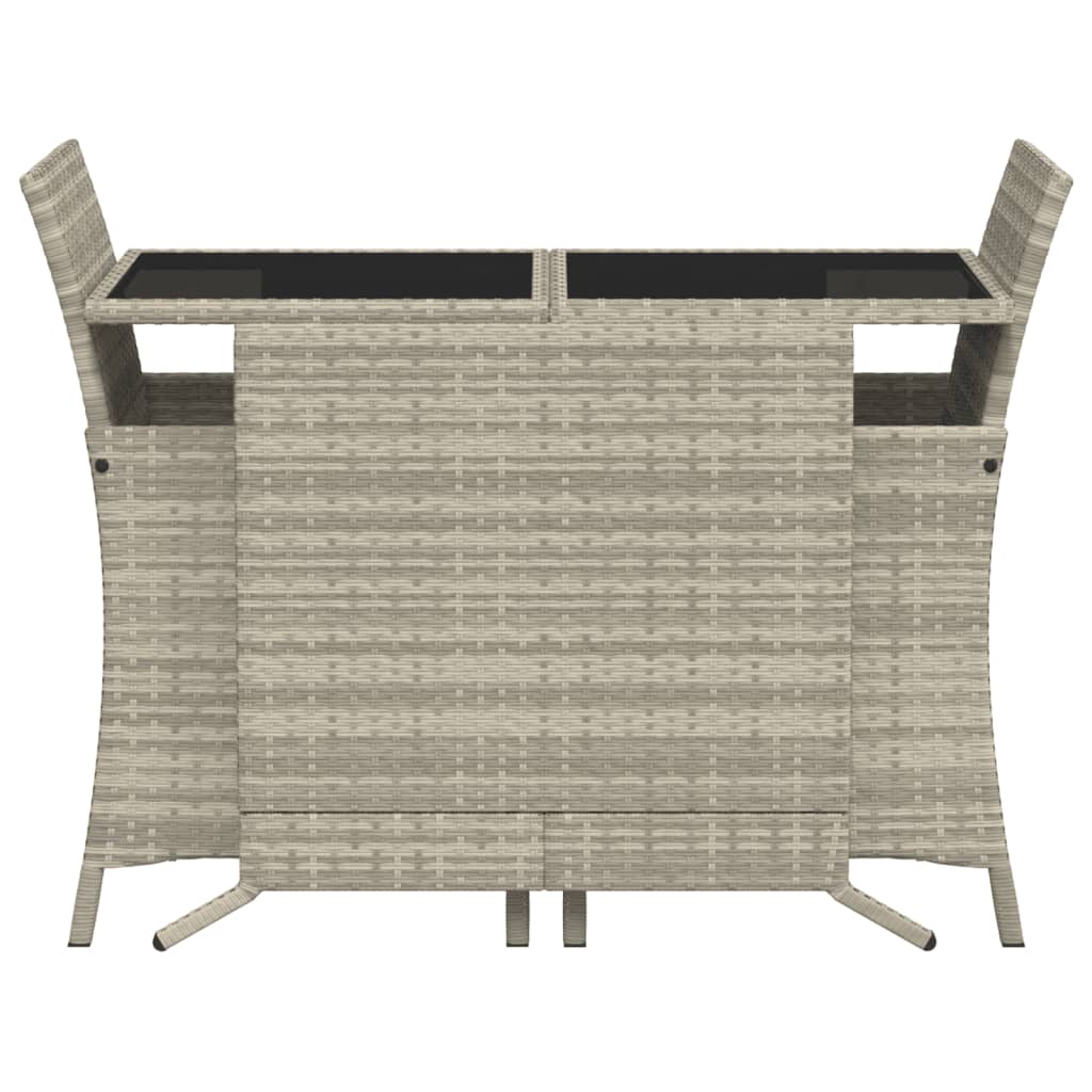 3 Pcs conjunto bistrô com almofadões vime PE cinzento claro