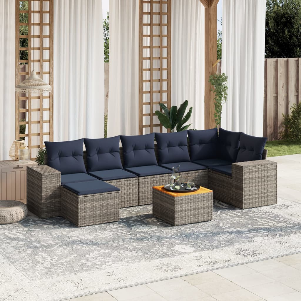 Conjunto de sofá de jardim com 8 peças e almofadas em rattan sintético cinza