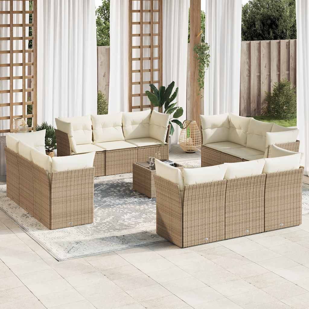 13 Pcs conjunto de sofás p/ jardim com almofadões vime PE bege
