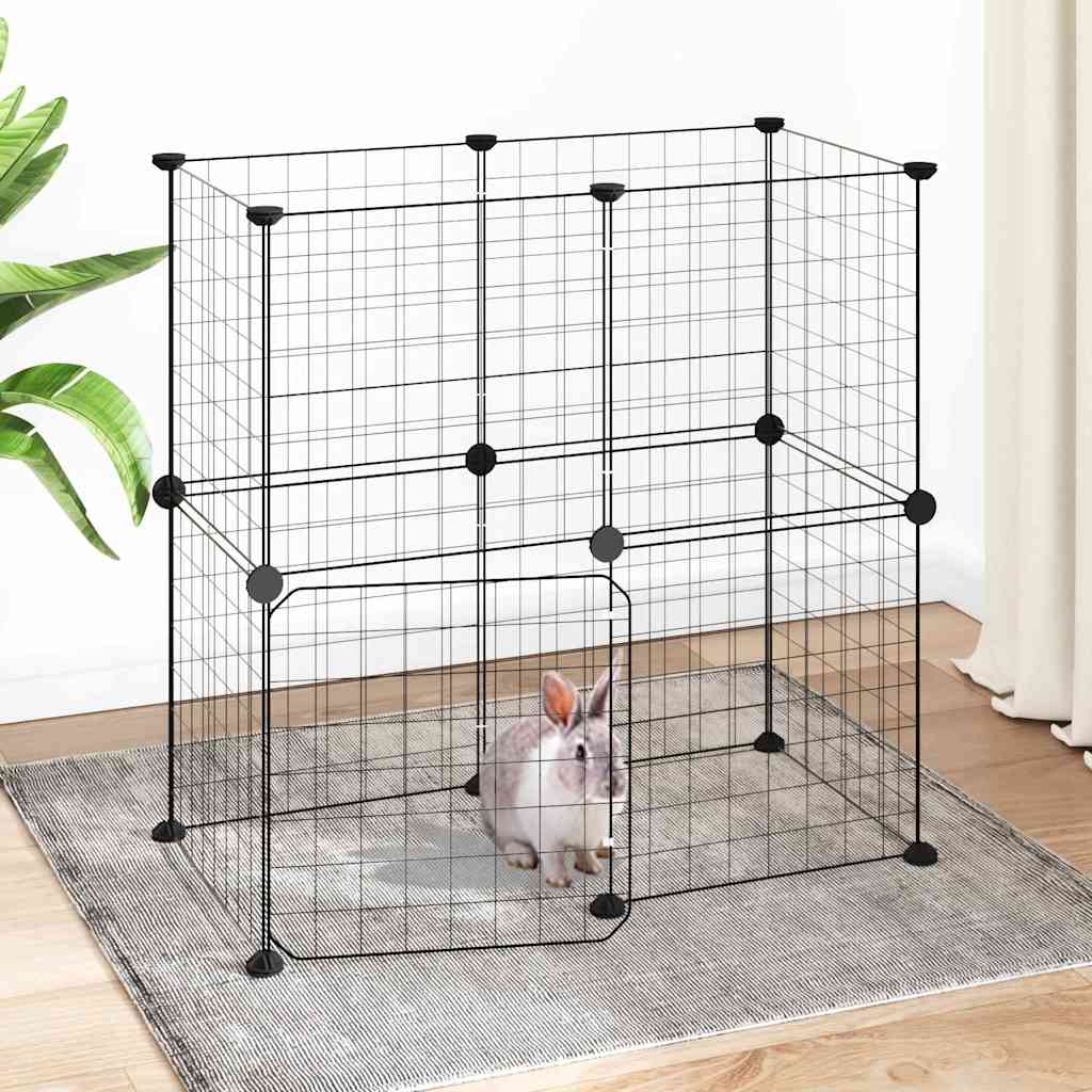 Gaiola p/ animais de 12 painéis c/porta 35x35 cm aço preto