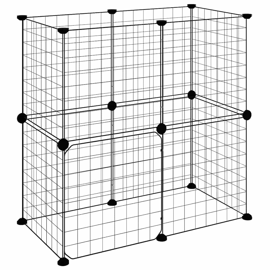 Gaiola p/ animais de 12 painéis c/porta 35x35 cm aço preto