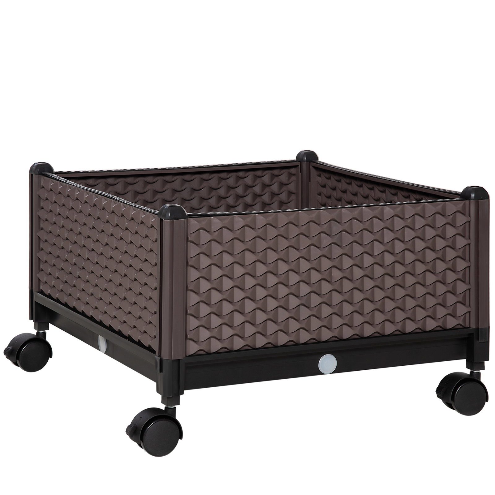 Floreira com Rodas com Orifícios de Drenagem para Cultivo de Plantas em Exterior Pátio 50x50x33cm Marrom