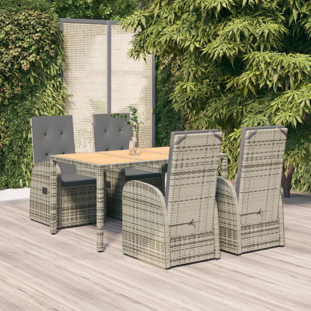 5 Pcs conjunto de jantar p/ jardim c/ almofadões vime PE cinza