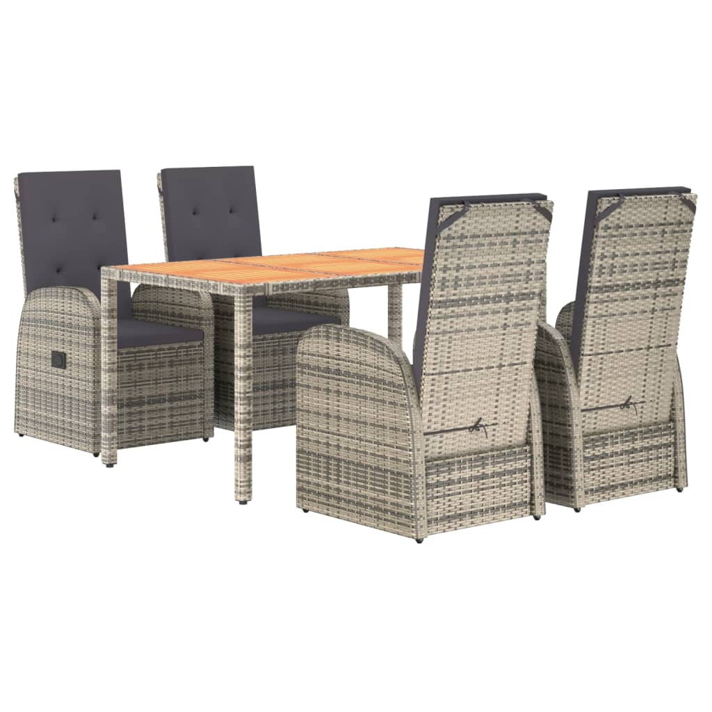 5 Pcs conjunto de jantar p/ jardim c/ almofadões vime PE cinza