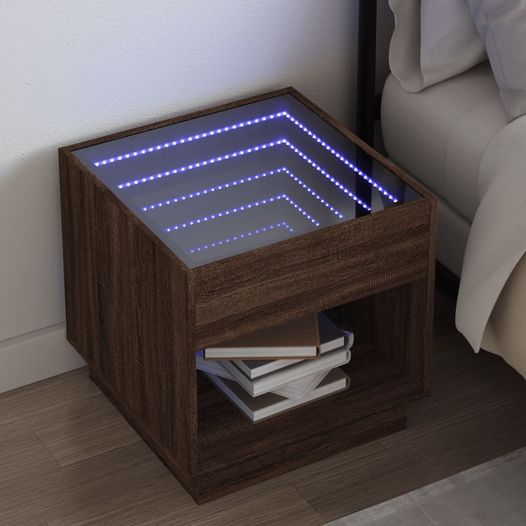 Mesa de cabeceira c/ LED infinity 50x50x50 cm carvalho castanho
