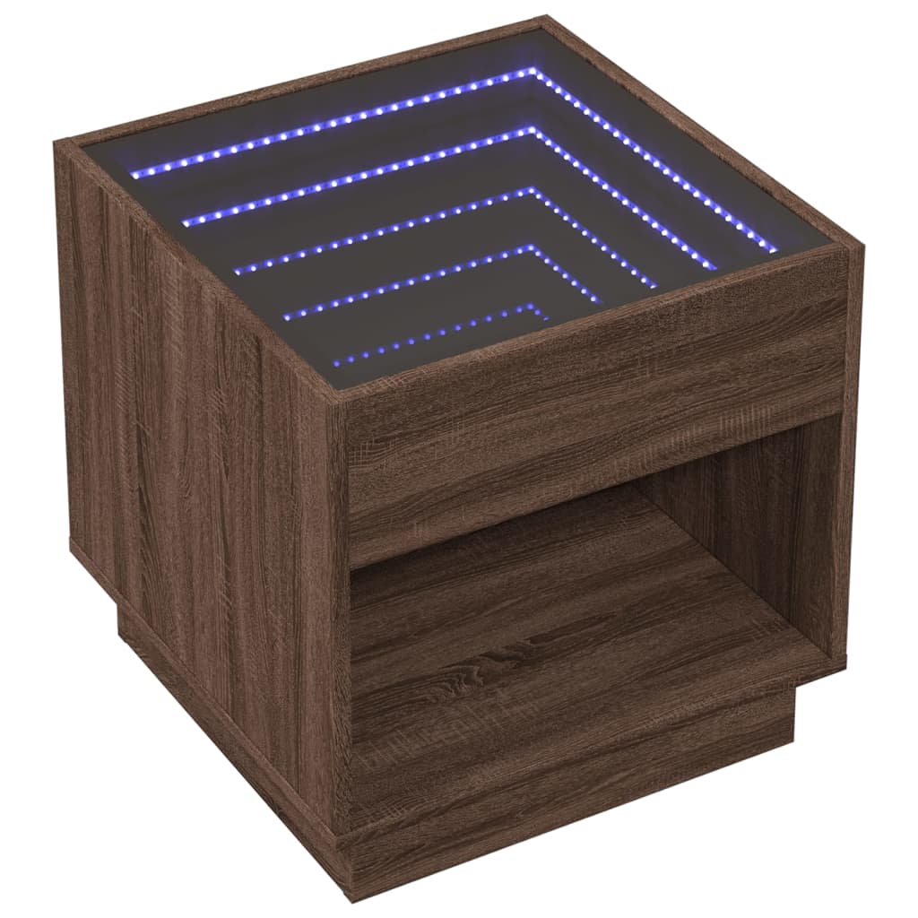 Mesa de cabeceira c/ LED infinity 50x50x50 cm carvalho castanho