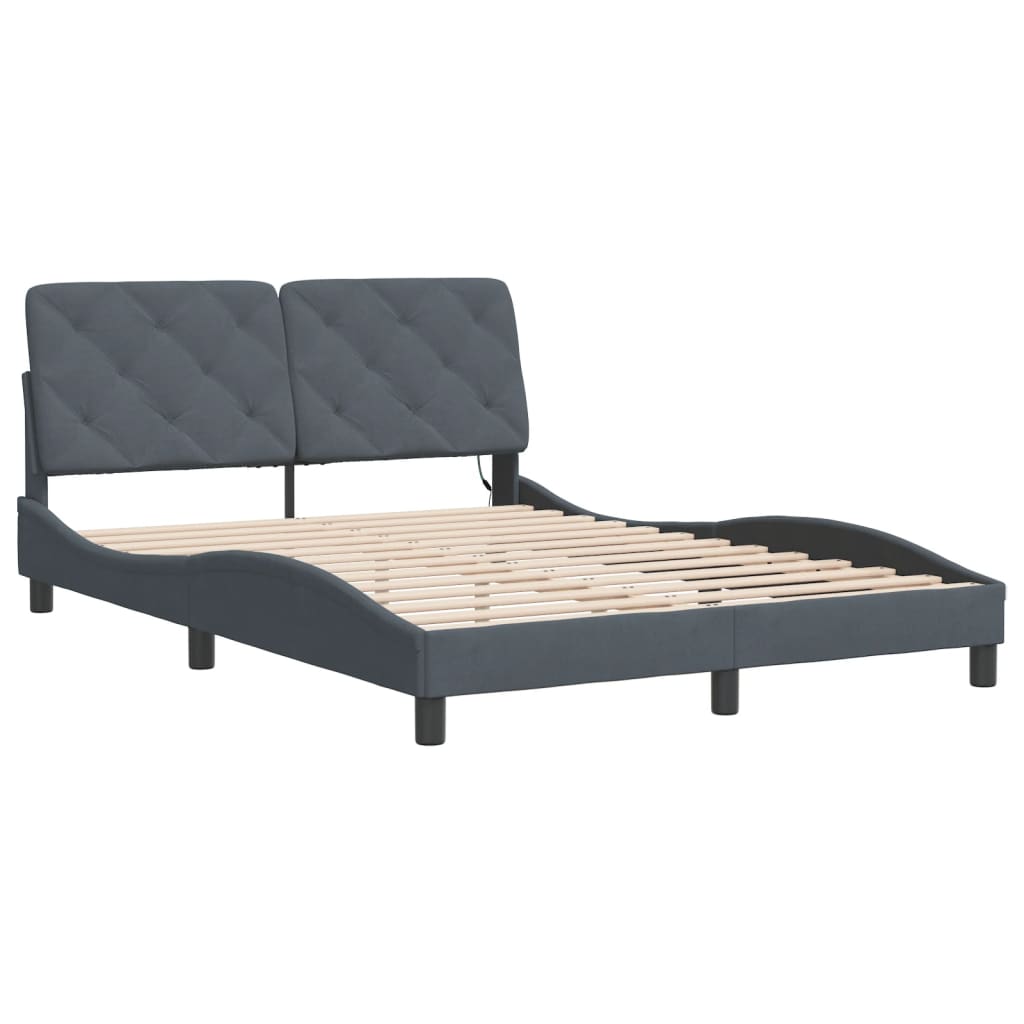 Estrutura de cama com LED sem colchão 120x200cm veludo cinzento-escuro