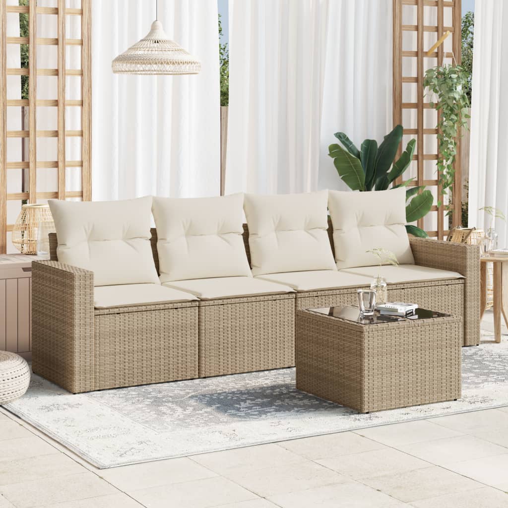 5 Pcs conjunto de sofás p/ jardim com almofadões vime PE bege