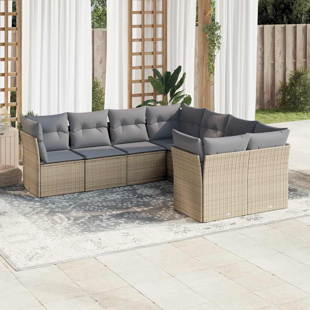 8 Pcs conjunto de sofás p/ jardim com almofadões vime PE bege