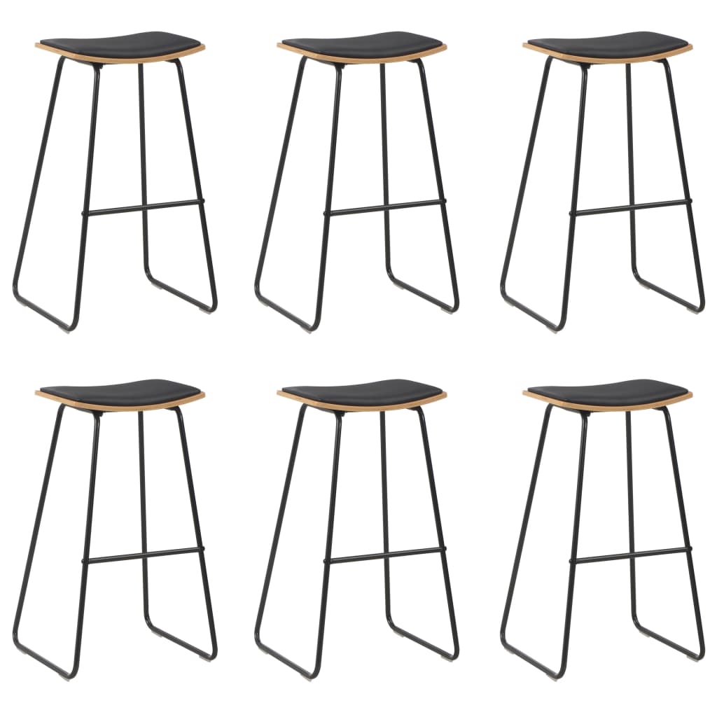 Bancos de bar 6 pcs couro artificial preto