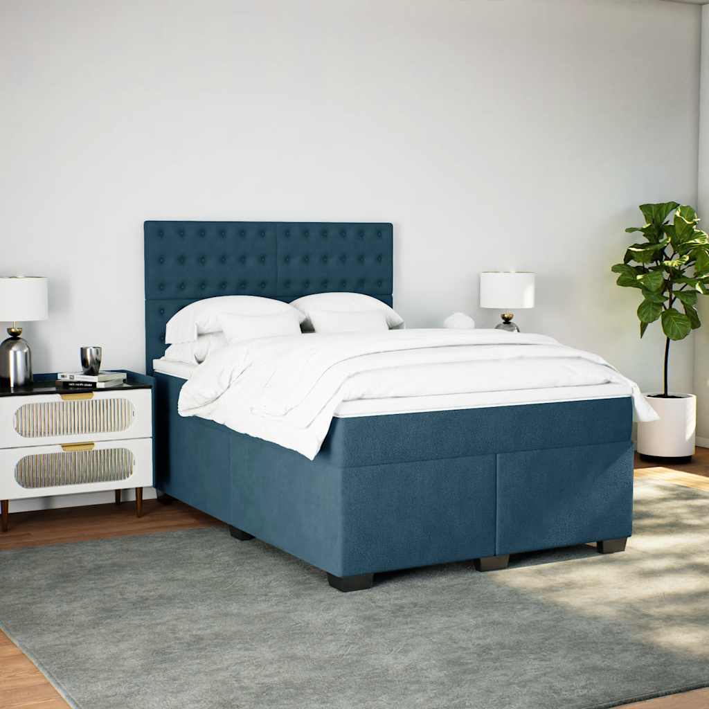 Cama com molas/colchão 160x200 cm veludo azul