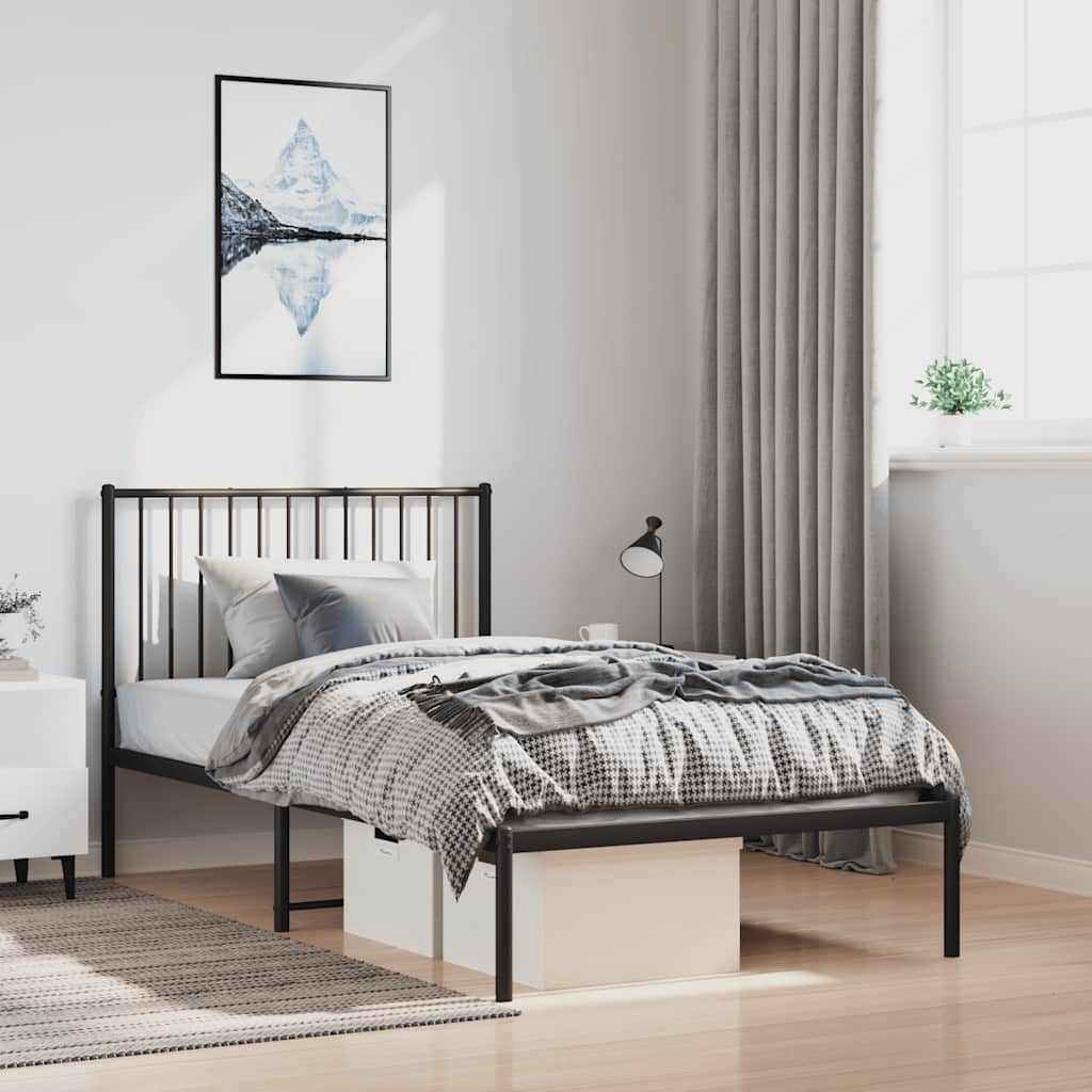 Estrutura de cama com cabeceira 100x190 cm metal preto