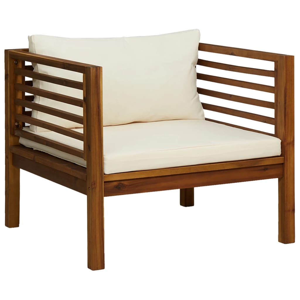 5 Pcs conjunto lounge jardim c/ almofadões creme acácia maciça
