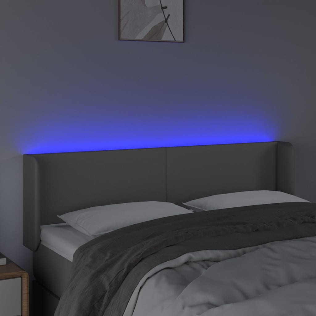 Cabeceira cama c/ LED 147x16x78/88 cm couro artificial cinzento