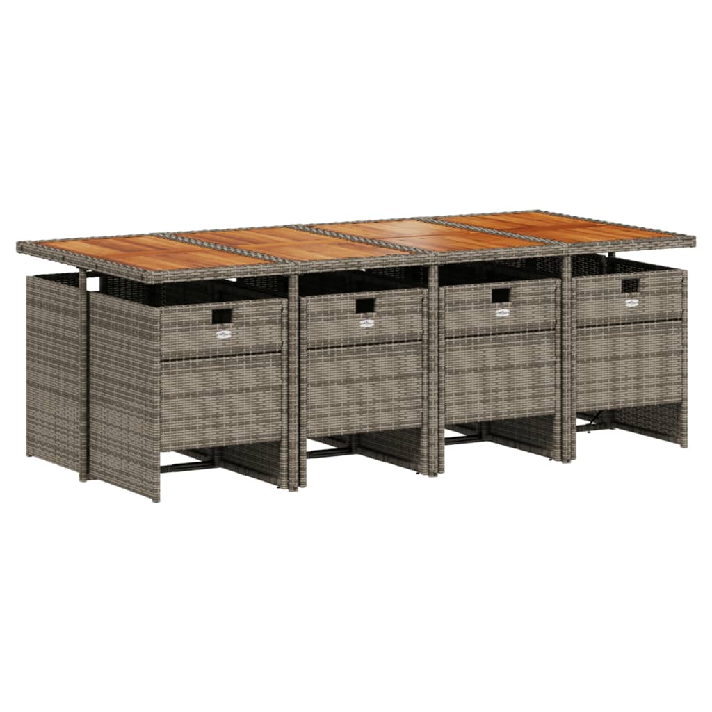 9 Pcs conjunto de jantar p/ jardim c/ almofadões vime PE cinza