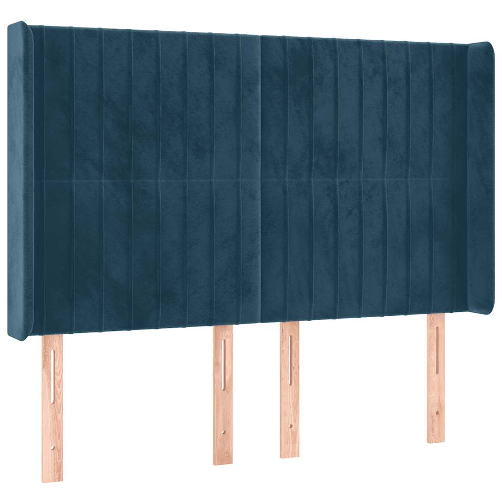 Cabeceira cama c/ luzes LED veludo 147x16x118/128cm azul-escuro