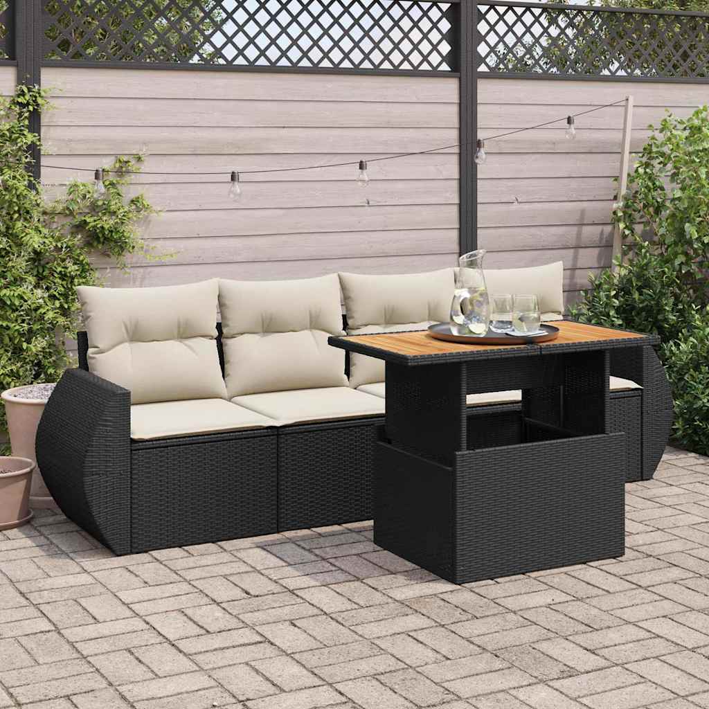 5 Pcs conjunto sofás de jardim com almofadões vime PE preto